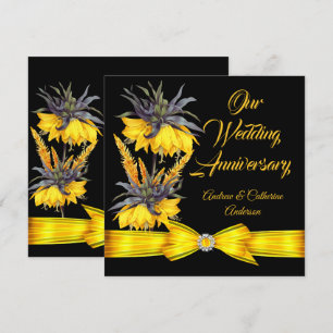 Wedding Anniversary Exotic Yellow Floral Black bow Invitation