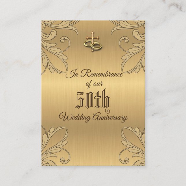 Wedding Anniversary Favour Golden Cross Holy Card (Front)