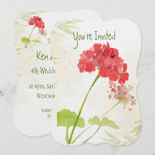 Wedding Anniversary Geranium Garden Flower Invitat Invitation (Front/Back)