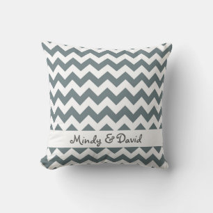 Wedding Anniversary Gift Grey Chevron Stripe Cushion