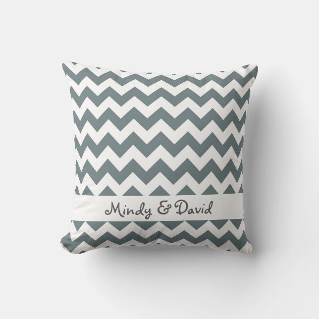 Wedding Anniversary Gift Grey Chevron Stripe Cushion (Front)