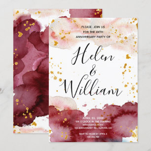 Wedding Anniversary Gold and Burgundy Invitation