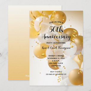 Wedding Anniversary Gold Balloons Invitation