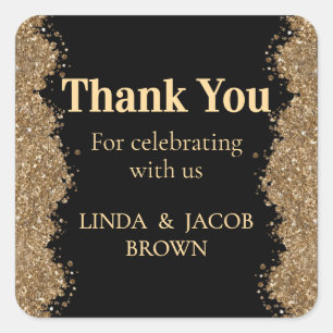 Wedding Anniversary Gold Faux Glitter Thank You Square Sticker