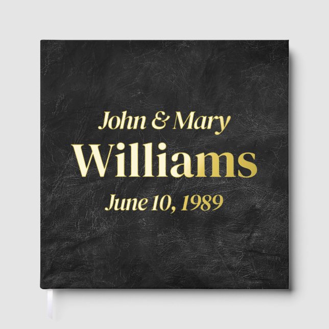 Wedding Anniversary Gold On Black Leather Guest Book (Front)