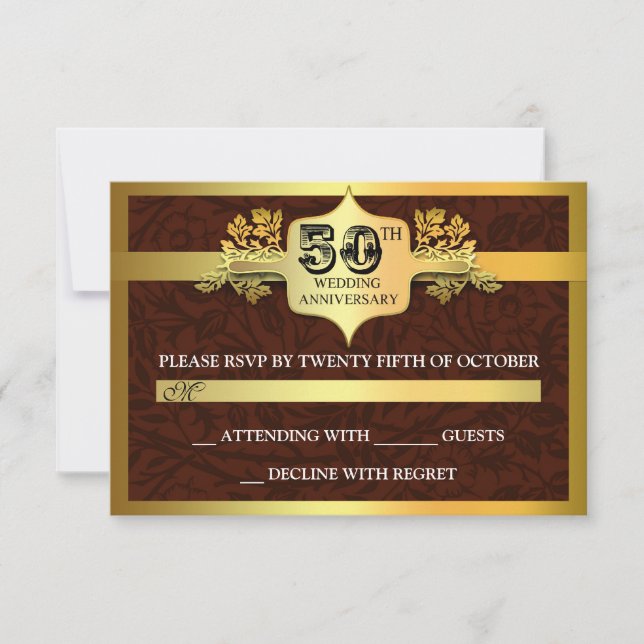 Wedding Anniversary golden RSVP cards (Front)