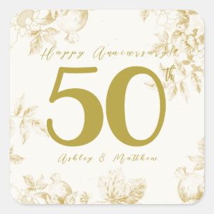 Wedding Anniversary golden vintage custom script Square Sticker