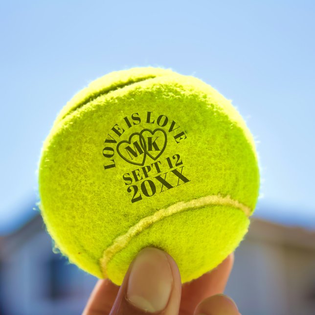Wedding Anniversary Heart Monogram Tennis Balls (Love is love and these tennis balls say it! Just add your initials and wedding date.)