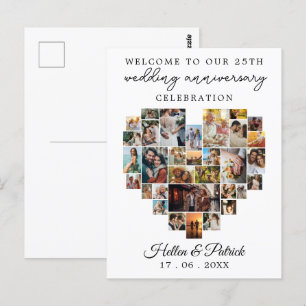 Wedding Anniversary Heart Photo Collage Modern Postcard