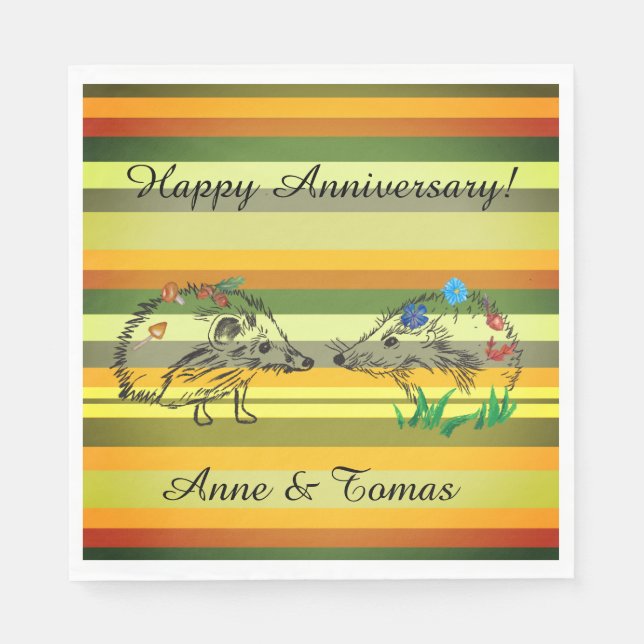 Wedding Anniversary  Hedgehogs Paper Napkins (Front)