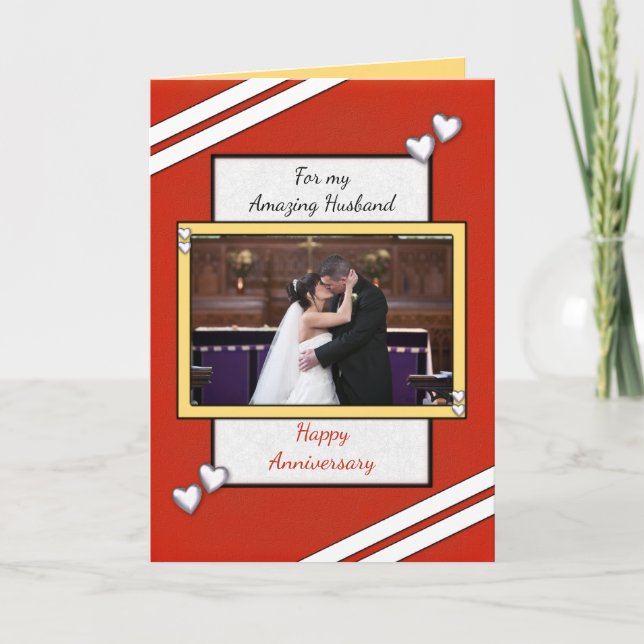 Wedding Anniversary Husband red photo greeting Card (Front)