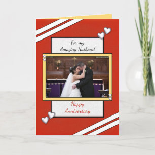 Wedding Anniversary Husband red photo greeting Card