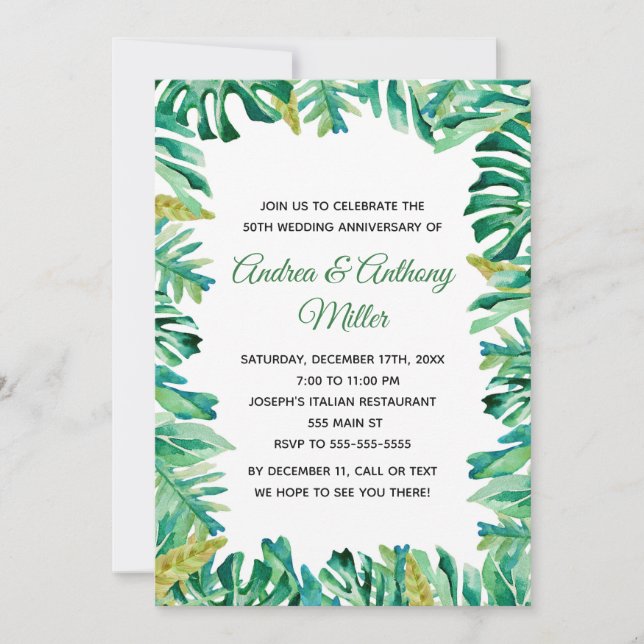 Wedding Anniversary Invitation Botanical Tropical (Front)
