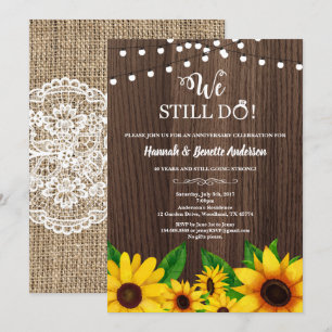 Wedding anniversary invitation Sunflower rustic