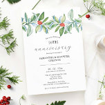 Wedding Anniversary Invitations Christmas Greenery<br><div class="desc">These wedding anniversary invitations feature watercolor Christmas greenery and red berries. Use the template fields to add your custom details. Order printable invitations or printed cards online. An elegant choice for a events with festive holiday themes. To see more designs like this visit www.zazzle.com/dotellabelle Unique watercolor art and design by...</div>