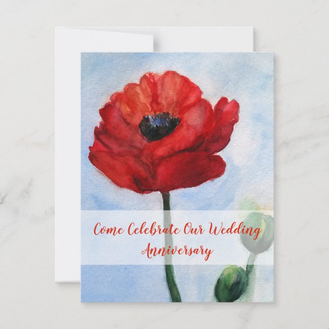 Wedding Anniversary Invitations , Red Poppy Art (Front)