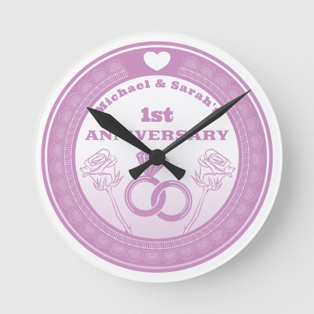 Wedding anniversary Lace look change the year Round Clock (Front)