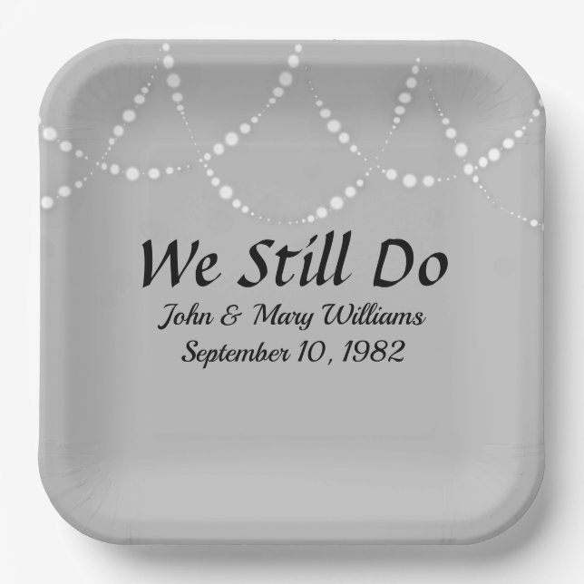 Wedding Anniversary Lights On Silver Paper Plate (Front)