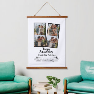 Wedding Anniversary Love 4 Photo Collage Couple Hanging Tapestry