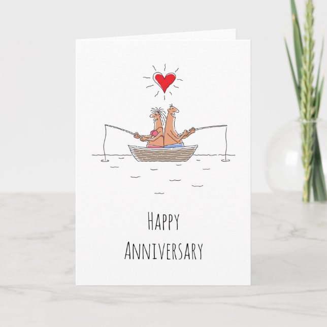 Wedding Anniversary Married Couple Fishing Heart Card (Front)