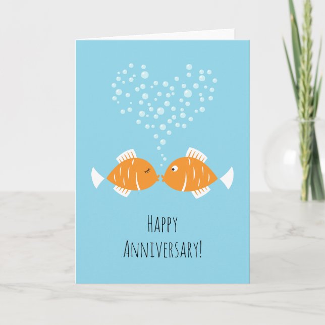 Wedding Anniversary Married Couple Heart Fish Card (Front)