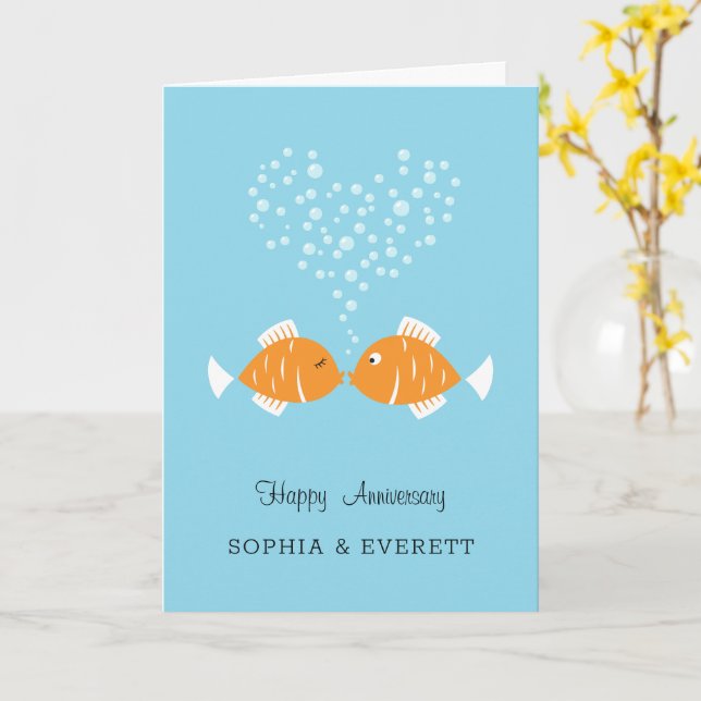 Wedding Anniversary Married Couple Heart Fish Card (Yellow Flower)
