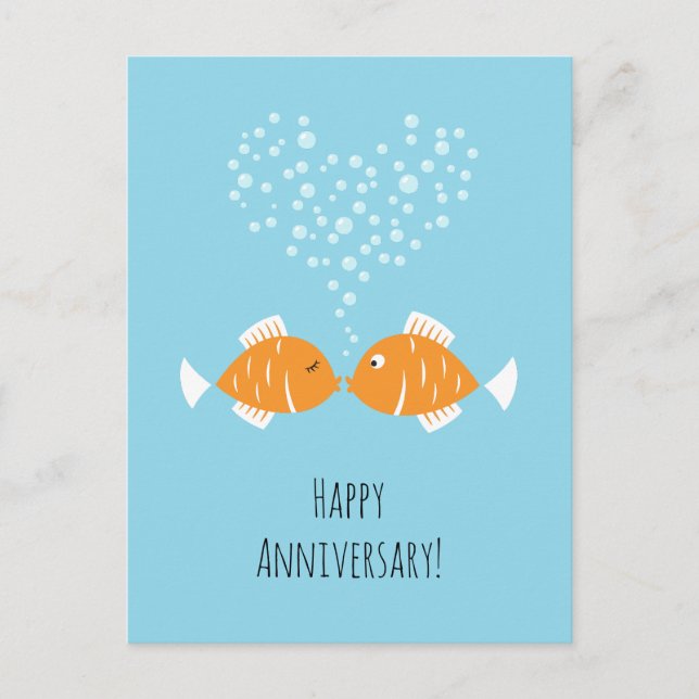 Wedding Anniversary Married Couple Heart Fish Postcard (Front)