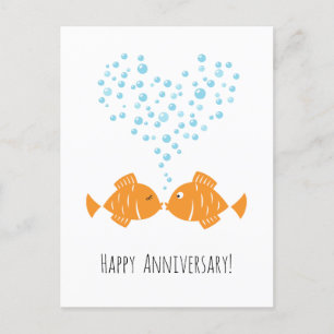 Wedding Anniversary Married Couple Heart Fish Postcard