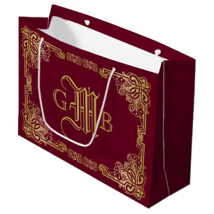 Wedding Anniversary Ornate Gold Frame Burgundy Large Gift Bag
