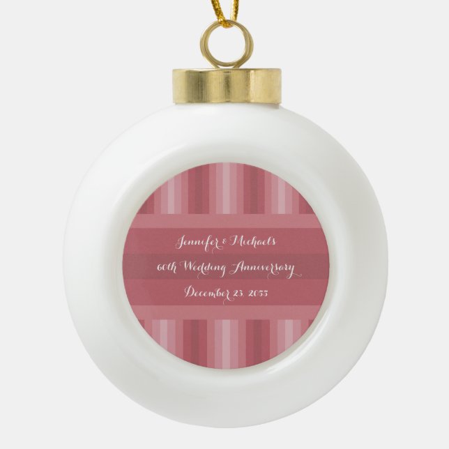 Wedding Anniversary Party Bridal Shower Dusty Rose Ceramic Ball Christmas Ornament (Front)