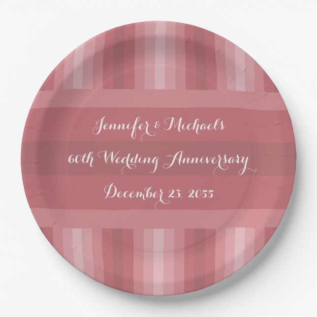 Wedding Anniversary Party Bridal Shower Dusty Rose Paper Plate (Front)