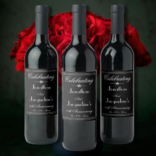 Wedding Anniversary Party Script Elegant Black Wine Label