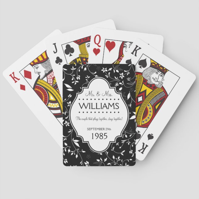 Wedding Anniversary Personalised Black and White B Playing Cards (Back)