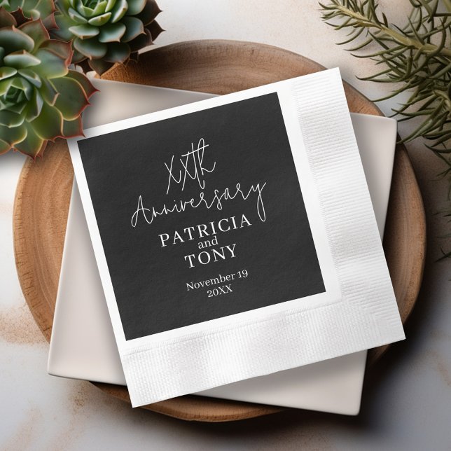 Wedding Anniversary Personalised BW Modern Napkin (Anniversary Napkins)
