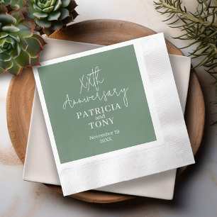 Wedding Anniversary Personalised Sage Green Modern Napkin