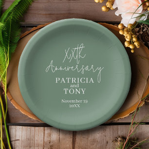 Wedding Anniversary Personalized Sage Green Modern Paper Plate