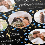 Wedding Anniversary Photo Collage Blue Black Gold Wrapping Paper<br><div class="desc">Personalise your gift wrap for an extra special anniversary gift. An editable template, with five of your own photos, the wedding anniversary year and the names of the couple. This elegant and stylish design features confetti hearts and Champagne glasses and comes in blue and white, with faux gold elements on...</div>