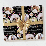 Wedding Anniversary Photo Collage Elegant Pink Wrapping Paper<br><div class="desc">Celebrate a golden wedding anniversary in style with a custom photo gift wrap! This elegant design features 5 circle-shaped photos, surrounded by confetti, hearts and champagne glasses to toast the occasion. Personalise the template with the wedding anniversary year and the names of the couple—perfect for milestone anniversaries, including 1st, 5th,...</div>