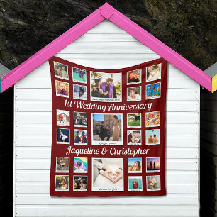 Wedding Anniversary Photo Collage Fleece Blanket