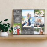 Wedding Anniversary Photo Collage Grey Wood Look Canvas Print<br><div class="desc">Wedding Anniversary stretched canvas which you can personalise for any years and 5 of your favourite pictures. The wording reads "# years in to our happy ever after" and the template is set up ready for you to add the anniversary year, your name and date established. The design has a...</div>