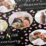 Wedding Anniversary Photo Collage Pink Black Gold Wrapping Paper<br><div class="desc">Make your anniversary gift extra special with this unique wrapping paper, ready for you to personalise with five of your favourite photos, the wedding anniversary year and couple's names. This fun and stylish design features confetti hearts and Champagne glasses and comes in pink and white, with faux gold elements on...</div>