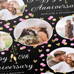 Wedding Anniversary Photo Collage Pink Black Gold Wrapping Paper<br><div class="desc">Personalise your gift wrap for an extra special anniversary gift. An editable template, with five of your own photos, the wedding anniversary year and the names of the couple. This elegant and stylish design features confetti hearts and Champagne glasses and comes in pink and white, with faux gold elements on...</div>