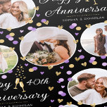 Wedding Anniversary Photo Collage Purple Black Wrapping Paper<br><div class="desc">Make your anniversary gift extra special with this unique wrapping paper, ready for you to personalize with five of your favorite photos, the wedding anniversary year and couple's names. This fun and stylish design features confetti hearts and Champagne glasses and comes in purple. lilac and white, with faux gold elements...</div>
