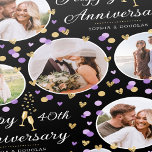 Wedding Anniversary Photo Collage Purple Black Wrapping Paper<br><div class="desc">Personalize your gift wrap for an extra special anniversary gift. An editable template, with five of your own photos, the wedding anniversary year and the names of the couple. This elegant and stylish design features confetti hearts and Champagne glasses and comes in purple, lilac and white, with faux gold elements...</div>