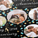 Wedding Anniversary Photo Collage Teal Black Gold Wrapping Paper<br><div class="desc">Make your anniversary gift extra special with this unique wrapping paper, ready for you to personalise with five of your favourite photos, the wedding anniversary year and couple's names. This fun and stylish design features confetti hearts and Champagne glasses and comes in teal blue-green and white, with faux gold elements...</div>
