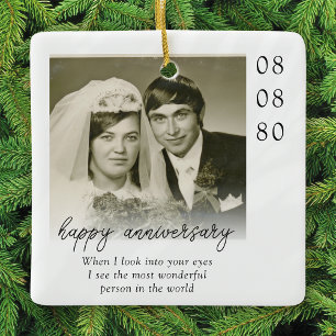 Wedding Anniversary Photo Heartfelt Message Ceramic Ornament