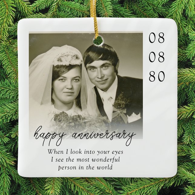 Wedding Anniversary Photo Heartfelt Message Ceramic Ornament (Creator Uploaded)