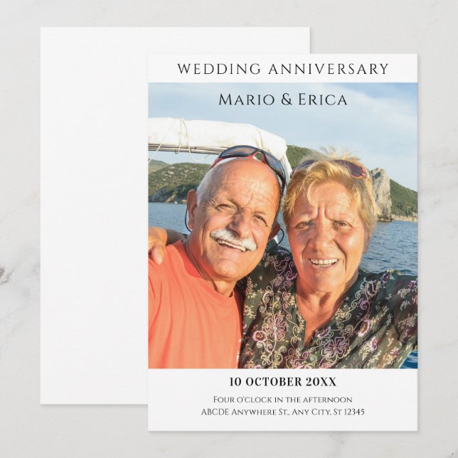 Wedding anniversary photo modern simple  invitation (Front/Back)