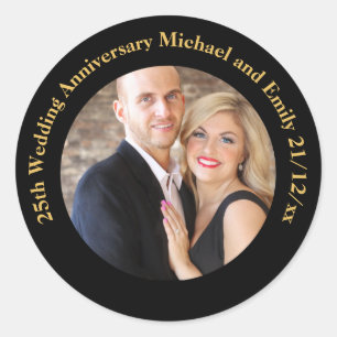 Wedding ANNIVERSARY PHOTO Stickers Black Gold
