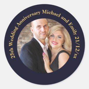 Wedding ANNIVERSARY PHOTO Stickers Navy Gold
